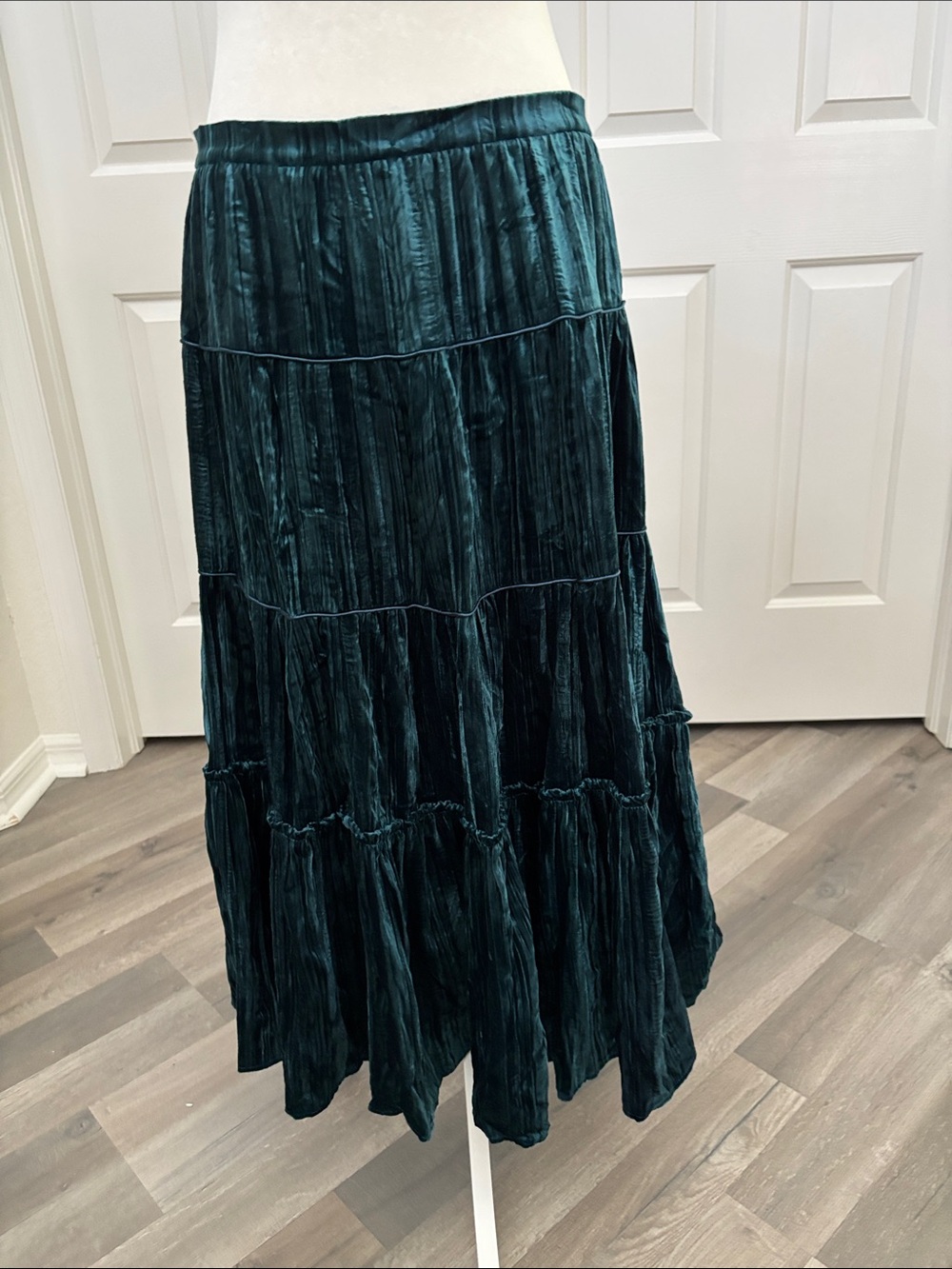 Michael Kors Dark Teal Tiered Velvet Maxi Skirt